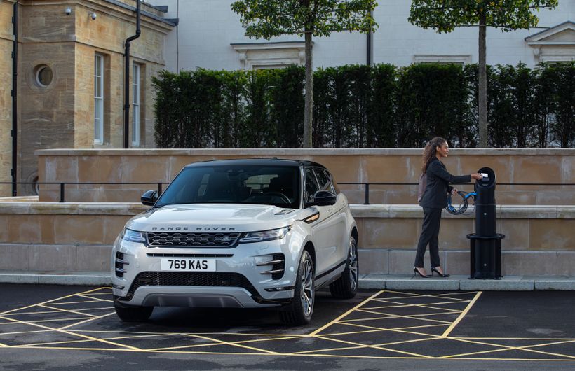 Range Rover Evoque charging at public charger